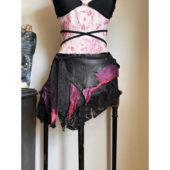 Festival belt handmade raw leather and fabric adjustable - Picture 2 of 6